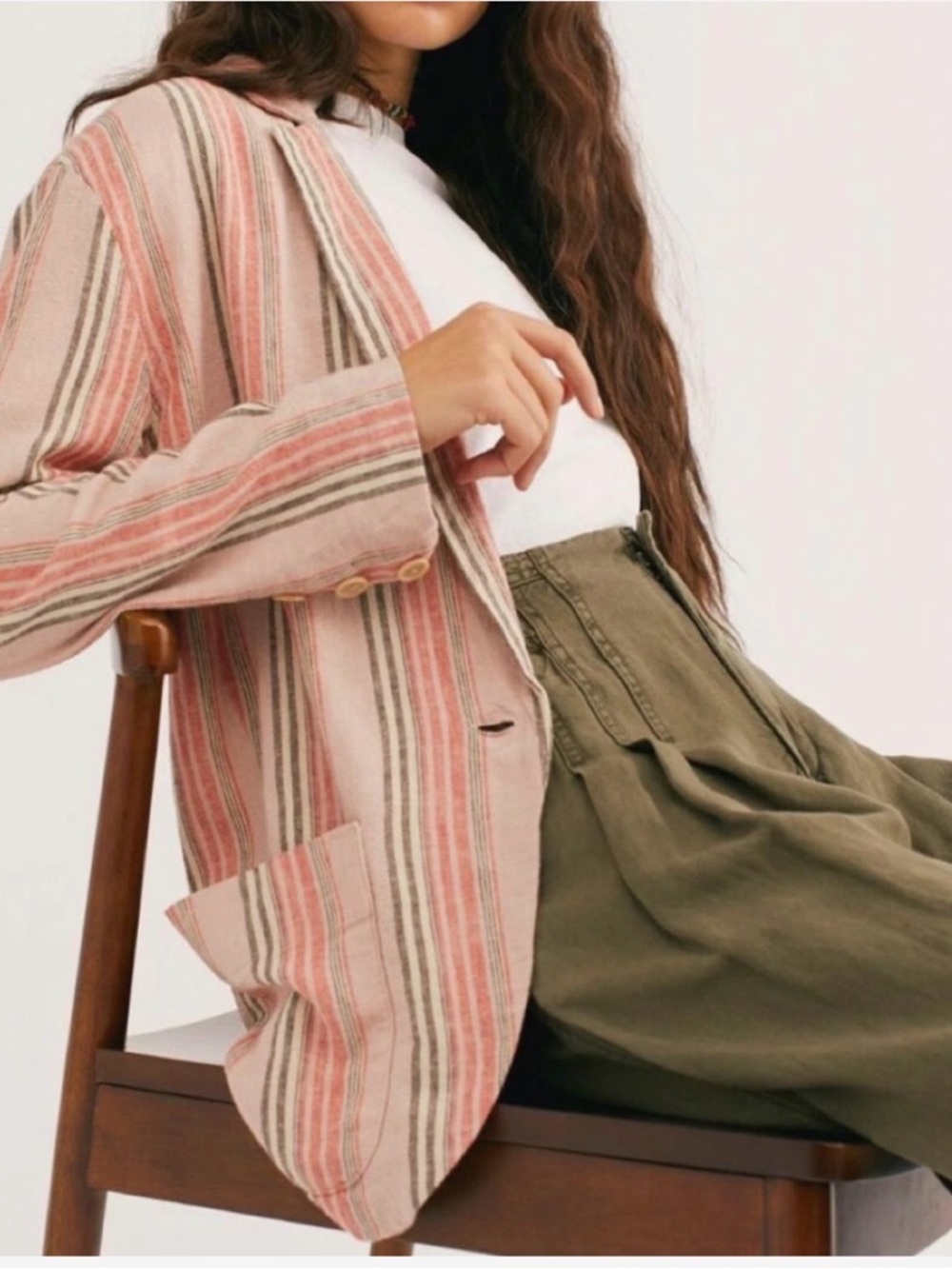 Free People Pink Striped Relaxed Blazer - Picture 4 of 5
